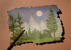 forest, nature, landscape, trees, wood, paper, artwork